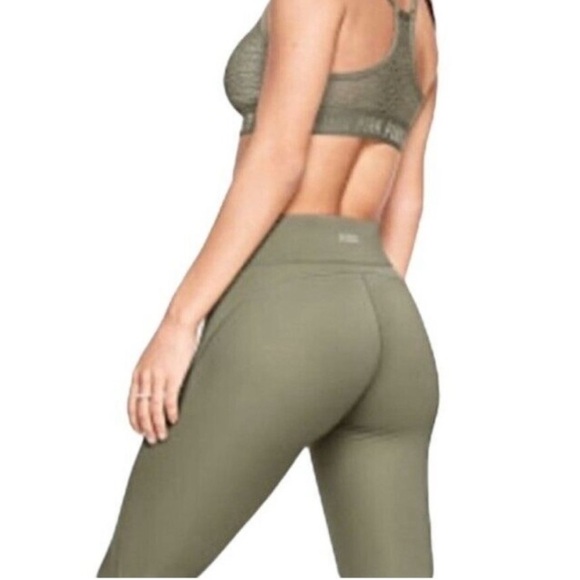 PINK Victoria Secret Women's Olive Green Lace Mesh Cut-Out Ankle Leggings S - Picture 1 of 8